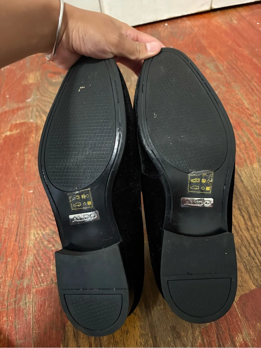 Aldo Black Velvet Loafers with Rhinestone Band